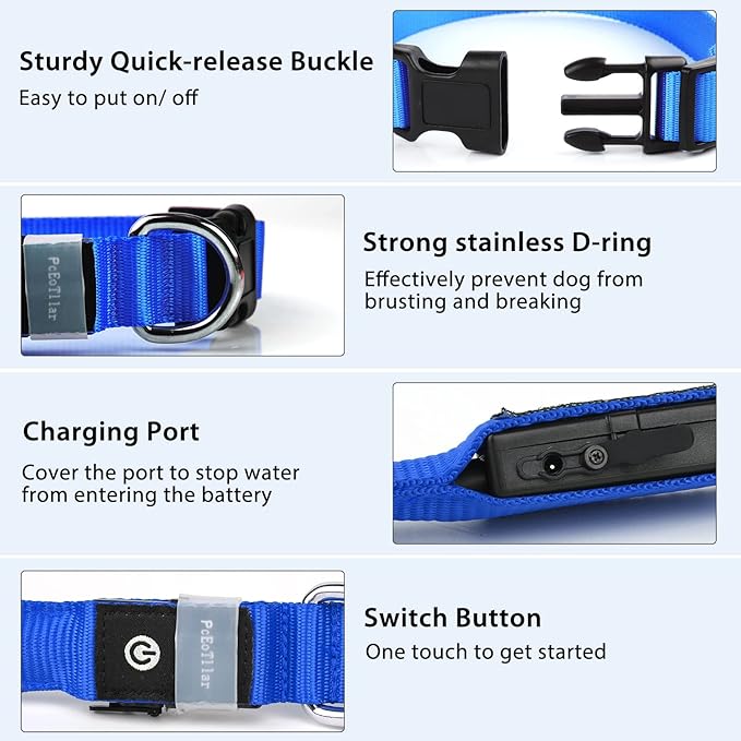 PcEoTllar Light up Dog Collar for Night Walking - LED Dog Collar Light Rechargeable Color Changing, Glow in The Dark Dog Collars Waterproof Glowing Dog Collars for Large Small Medium Dogs