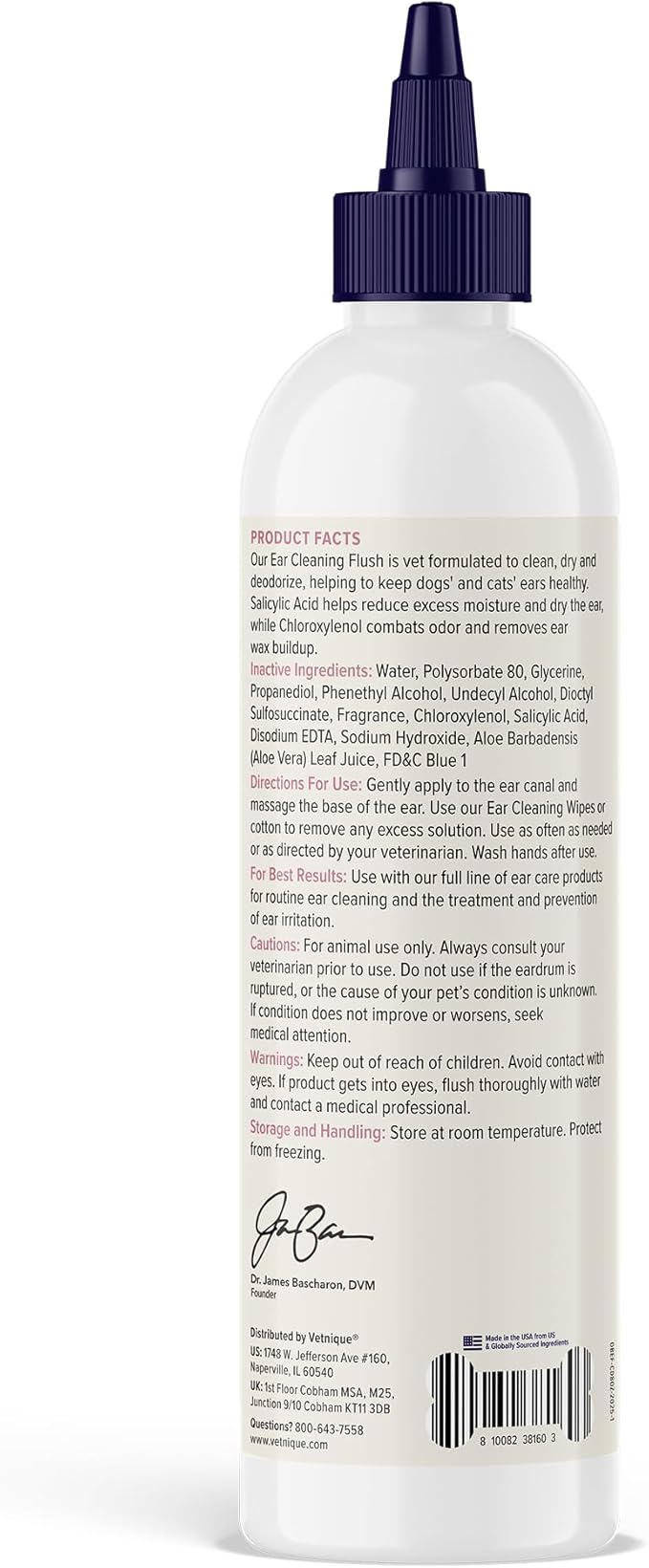 Vetnique Oticbliss Cat & Dog Ear Cleaners: Medicated Dog Ear Drops for Infection, Antiseptic Flush, & Wipes to Reduce Itchy Ears & Head Shaking - Vet Recommended for Itchy Ears (8oz, Flush)