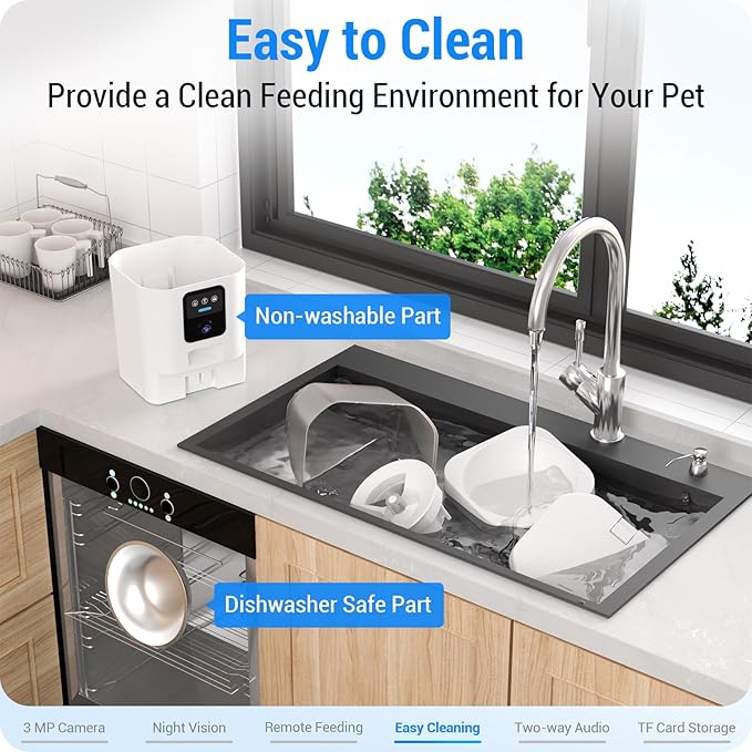Automatic Cat Feeder with 2K HD Camera: Automatic Dog Feeder with Night Vision, Cat Food Dispenser with 5G WiFi for Multiple Pet, Detachable for Easy Clean - 29 Cup (7L Large Capacity)