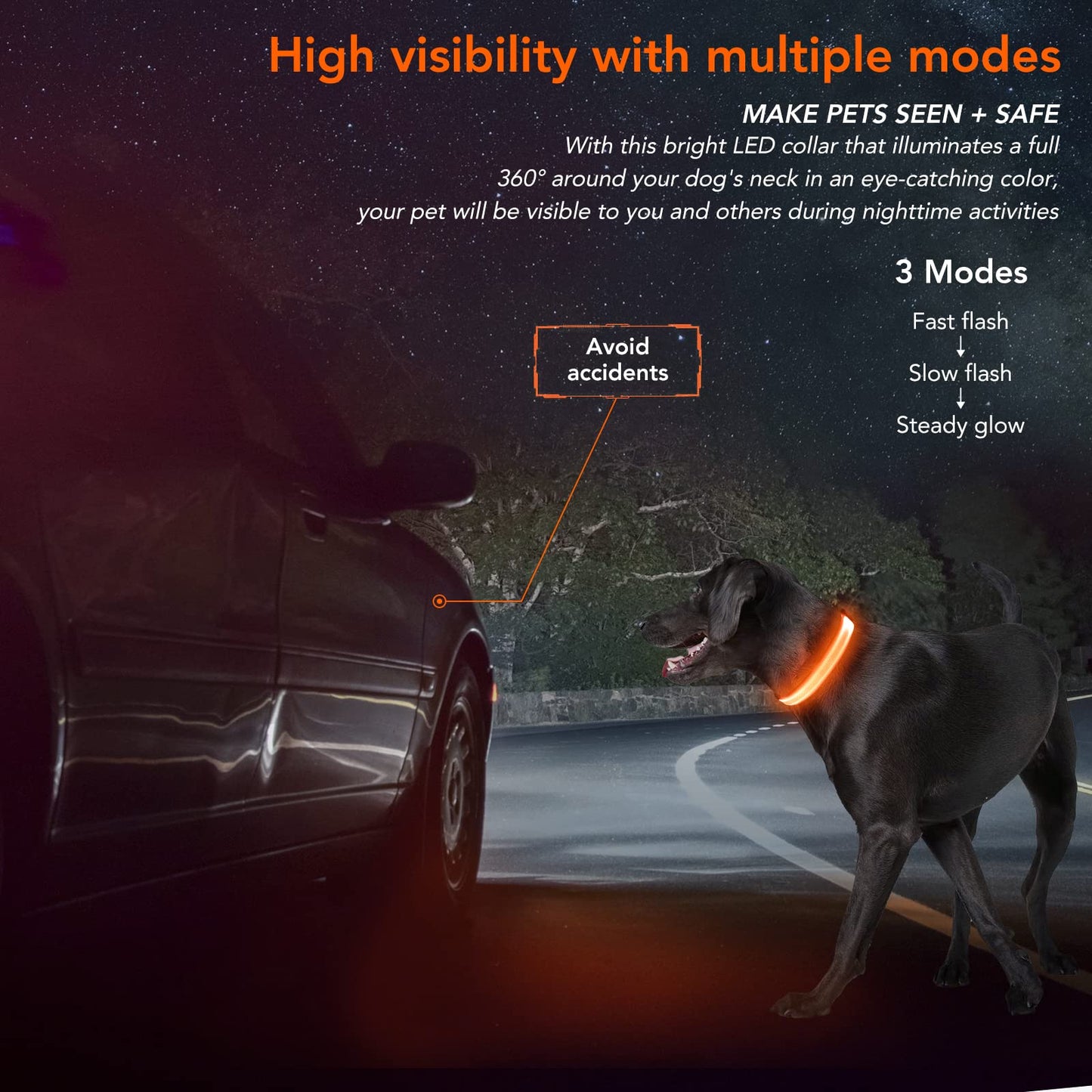 KOSKILL LED Dog Collar - Adjustable, Waterproof, Glow in Dark for Night Walking, Medium Large Dogs