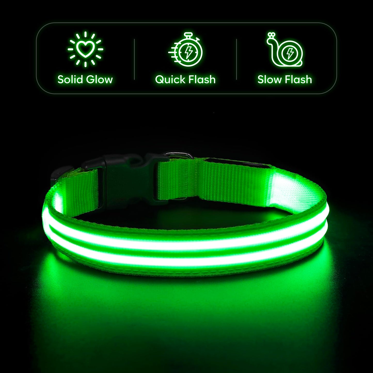 BSEEN Light Up Dog Collar - LED Dog Collar Rechargeable Lighted Pet Collars Glow in The Dark Puppy Collar Safety Dog Lights for Night Walking(Green, Small)