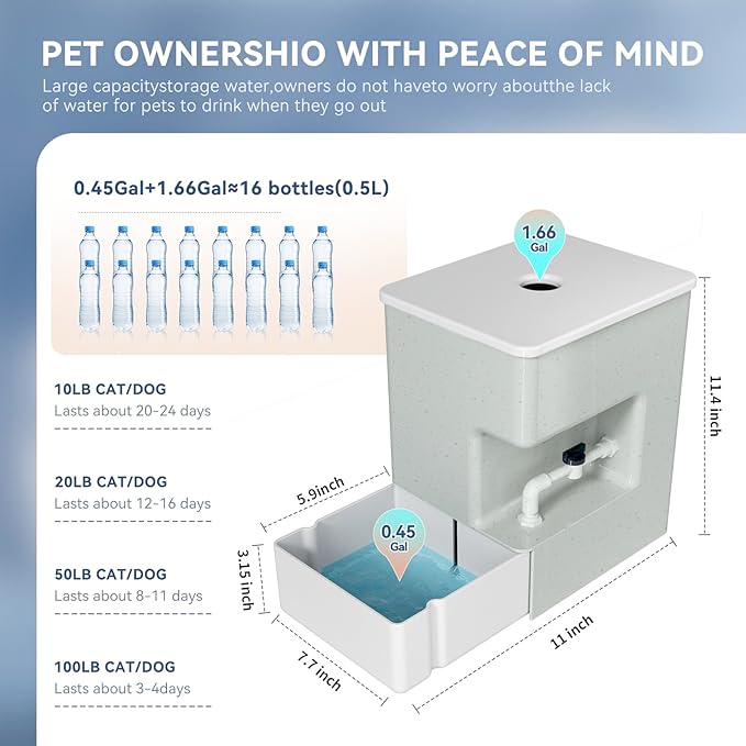 Automatic 8L Pet Waterer - Gravity Water Dispenser for Cats, Puppies, and Dogs.Prevents Dirty Water Backflow, Easy to Refill(White, Green, White)