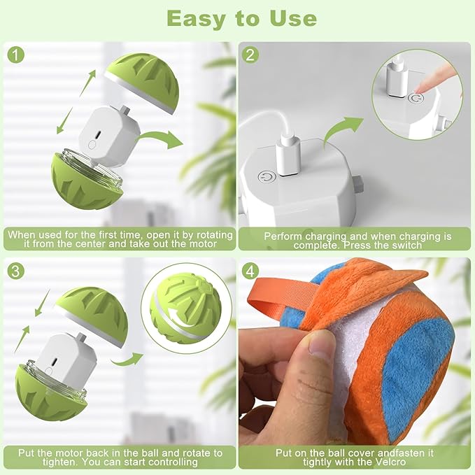 Dog Toys Dog Ball, Durable Motion Active Rolling Balls with Remote Control LED Light, Rubber Peppy Pet Balls for Medium Large Dogs, USB Rechargeable, 3.2-in Diameter (Green)