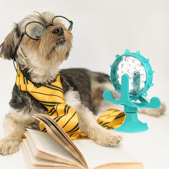 iplusmile Interactive Cat Treats Dispenser Toy, 360° Rotating Windmill Toys, Fun Pet Cat Food Puzzle Toy for Bored Indoor, Exercise Wheel Feeder Toy with Suction Cup, Blue