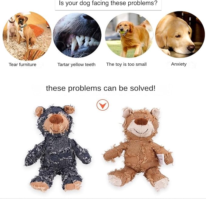 MAXBECK Dog Companion for Heavy Chewers- Indestructible Robust Bear Dog Toy, Resistant Squeaky Dog Toys for Heavy Chewers, Unbreakable Stuffed Plush Dog Toys for Aggressive Chewers (A-Navy)