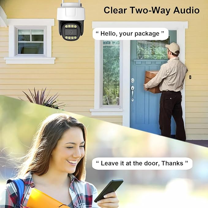 2K Outdoor Security Cameras, 3MP Pan-Tilt 360° View IP Surveillance Camera, 2.4G WiFi Dome Cameras for Home Security, Motion Detection and Siren, 2-Way Audio, Full Color Night Vision, Waterproof