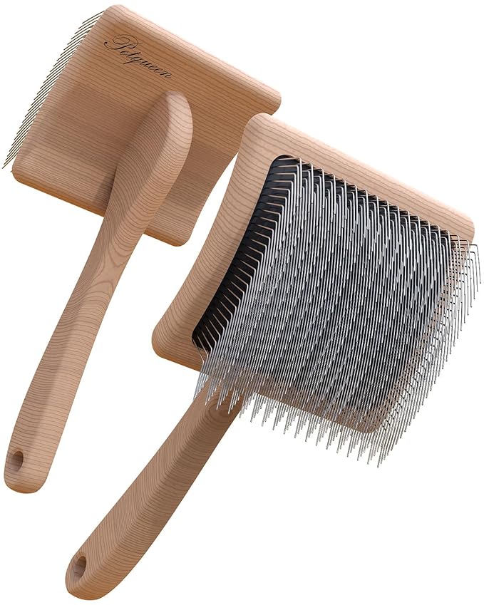 Dog Slicker Brush for Large Dogs, Professional Doodles Brush for Poodles, Goldendoodles and Labradoodles - Easy to Remove Tangles, Mats and Fluff - 3.8"x3.2" Head, 8" Wood Body