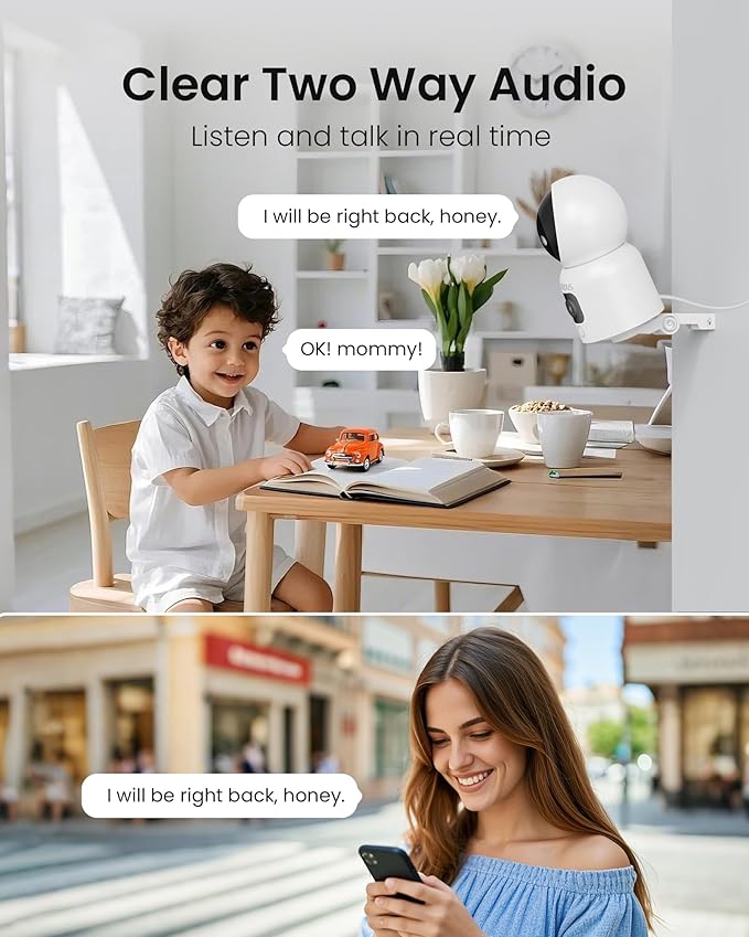 Anlapus 4 x C528 4MP Dual Lens(2MP+2MP) Indoor Security Camera, Motion Detect, Auto Track, Plug-in, 360° WiFi Pan/Tilt Camera, 2.4GHz WiFi, Two-Way Talk, Light & Siren Alert, Memory Card Not Include