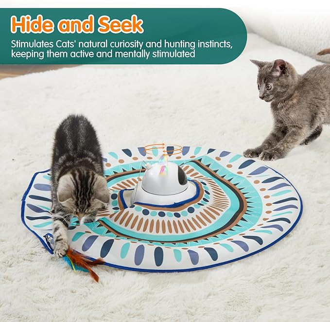 VIWIK Cat Laser Toy Automatic, 4 in 1 Interactive Cat Toys for Indoor Cats, Hide and Seek Kitten Wand Toy, USB Rechargeable Electronic Kitten Toys with Moving Feather, Cover for Bored Cats All Breeds