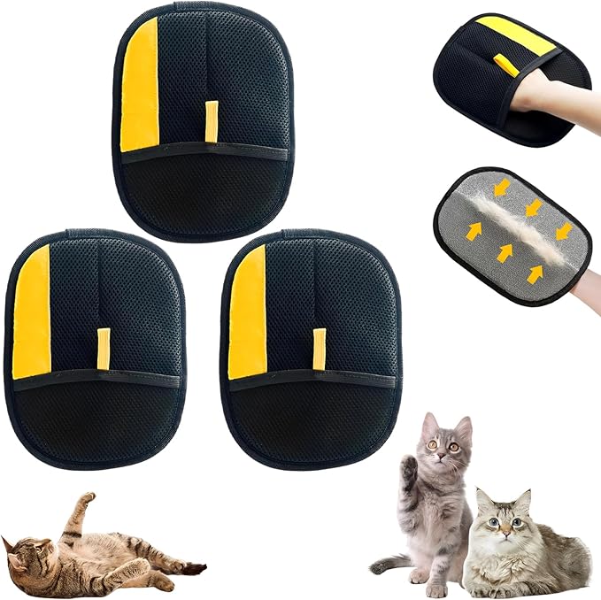 2025 Upgraded Pet Hair Remover Glove for Cats & Dogs, 3 PCS Electrostatic Gloves Pet Hair Removal, Reusable Pet Hair Removal Glove, Efficient Pet Grooming Gloves