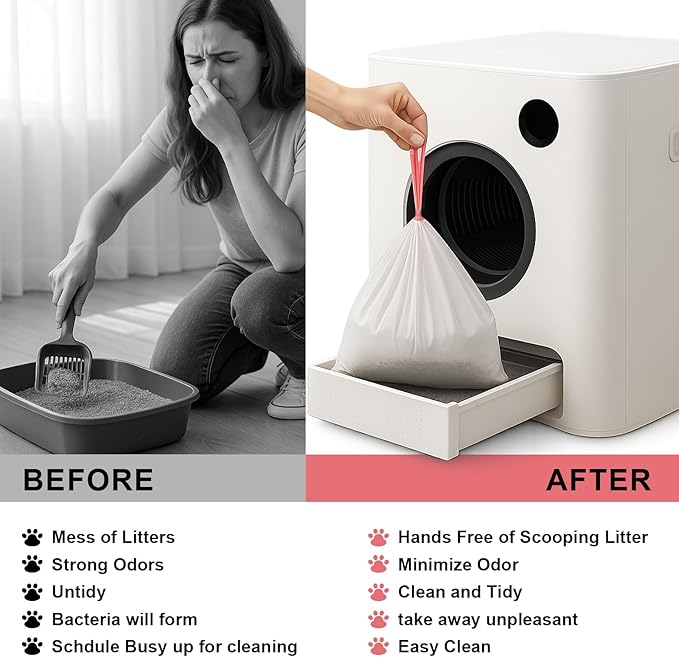 100Pack Extra Large Cat Litter Box Liners with Drawstring Compatible with Litter Robot 3/4, 4Mil Thickened Cat Litter Bags for Self Cleaning Box, Waste Bags Receptacles Bags for Automatic Litter Box