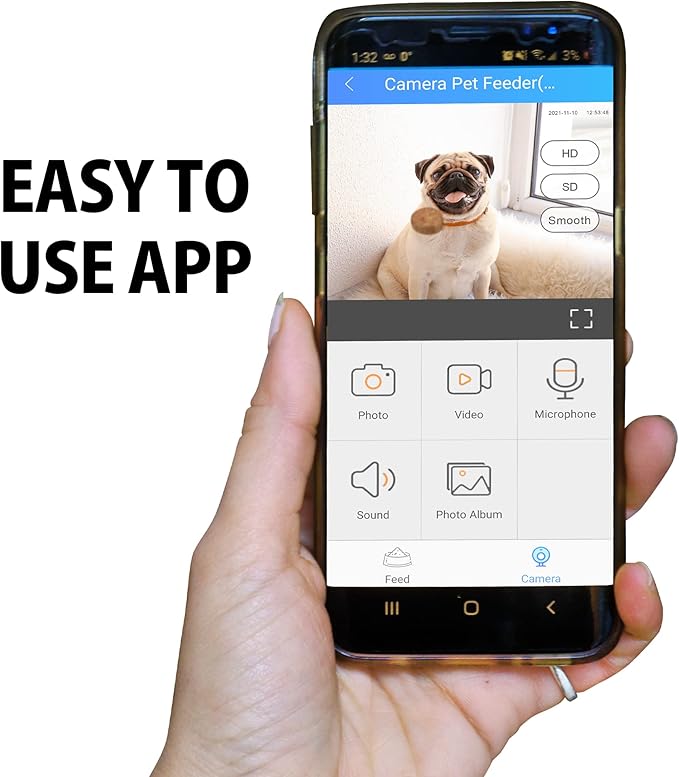 Lentek Smart Pet Feeder - Auto Dry Feeding Dispenser for Cat & Dogs with 720p HD Camera & Timer, Alimentador, Programmable, WiFi, Smartphone Control, Automated Portion Controlled, 10 Oz Capacity