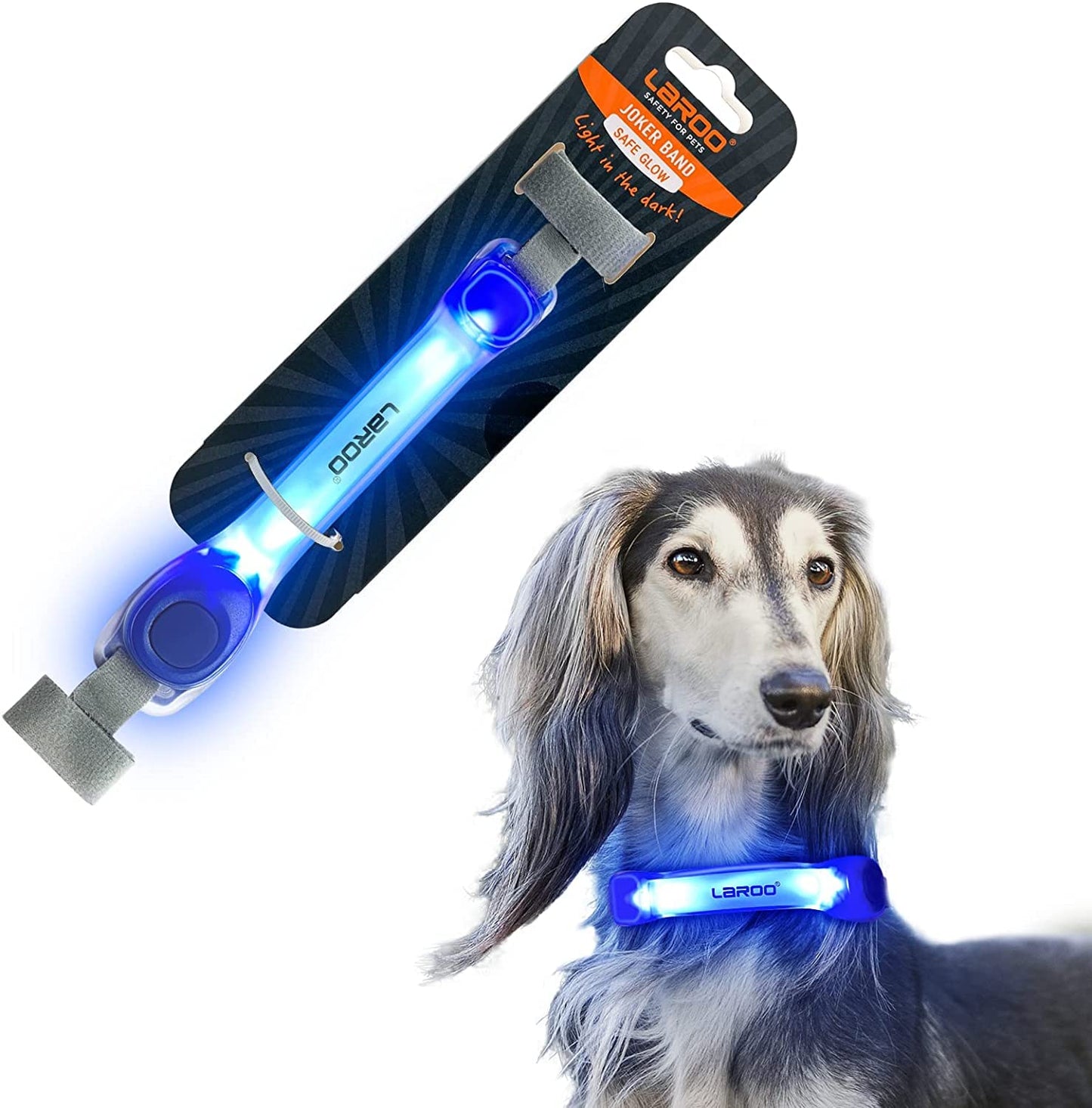 LaRoo Light Up Dog Collar with Nylon Stickers, Universal Glowing Collar Accessories for Leash Harness, Silicone Waterproof Dog LED Flashing Collar Night Outdoor Safety