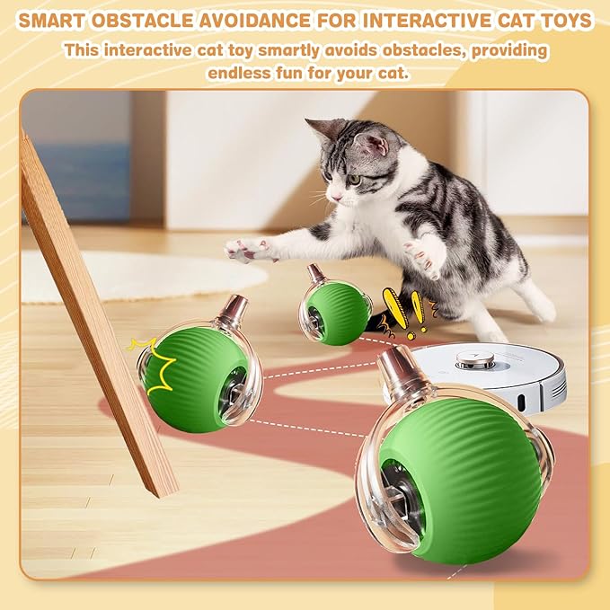 Interactive Cat Toys for Indoor Cats, Rechargeable 360° Automatic Moving Cat Toy for Bored Indoor Adult Cats, 2025 Upgraded Chase Motion Activated Kitten Toys - Green