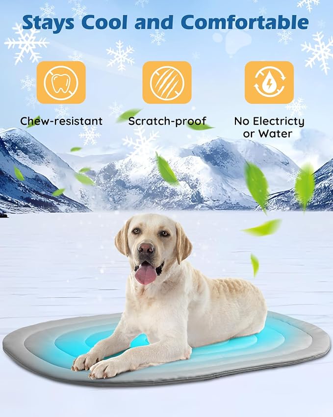 Pet Dog Cooling Mat 39“x27.5” Reversible Cooling Pad for Dogs and Cats, Comfort Ice Silk Cotton Summer Dog Bed Outdoor Indoor Washable, Ideal for Kennel Sofa Floor Car Seats