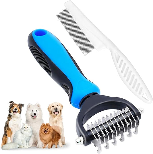 Zoocozy Pet Grooming Combs Kit for Dog Cat, Dog Brush for Shedding, Cat Deshedding Brush for Removal of Long Matted Fur on Pet(Blue)
