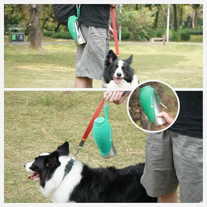 LumoLeaf Portable Dog Water Bottle 27 OZ, Stainless Steel Pet Travel Water Bottle Dispenser for Walking, Hiking and Outdoor, Portable Water Bowl for Large Dogs (Green)