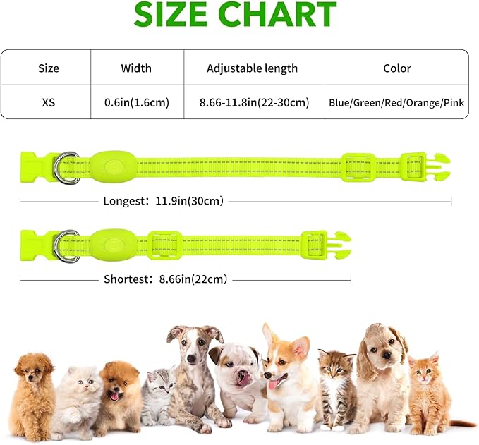 illumifun LED Dog Collar for Puppy, USB Rechargeable Light Up Collar, Lightweight Nylon Glowing Dog Collar for Your Small Pups& Cats (Green, X-Small)