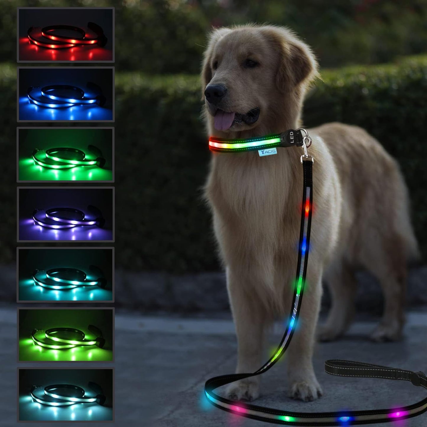 USB Rechargeable LED Dog Leash - 7 Colors & Color Cycling Mode, Light Up Dog Leash for Night Walking, Heavy Duty Padded Handle, 6FT for Small Medium Large Dogs
