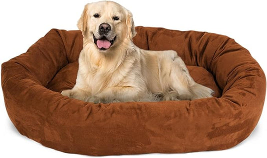 Majestic Pet 40 Inch Suede Calming Dog Bed Washable 40x29x9 (Inch) – Cozy Soft Round Donut Dog Bed with Spine Support for Dogs to Rest Their Head - Pet Bed Large – Rust