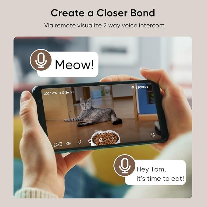 Automatic Cat Feeder with 2K Camera, Laser Tease Pet, 2.4 & 5GHz WiF Pet Feeder for Cat & Dog, Schedule Feeding Pet Food Dispenser w/Camera Rotates Up and Down, Night Vision, 2-Way Audio, 4L