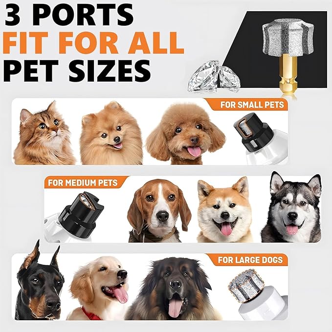 LENONG Fast Cooling Dog Nail Grinder Head with 7-Grooves, Anti-Clogging Diamond Pet Nail Grinder Replacement Heads with Steel Brush for Casfuy and Most Brands (2pcs 80#)