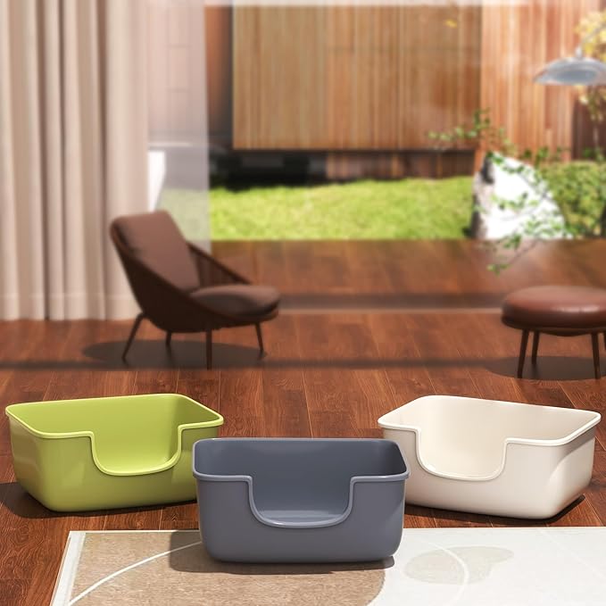 Large Cat Litter Box with High Sides, Open Kitty Litter Boxes Anti-Splashing for Indoor Cat Low Entry Cat Litter Pan for Small and Elderly Cats, Tool-Free Assembly(19.7” * 15.76” * 8.67” Green)