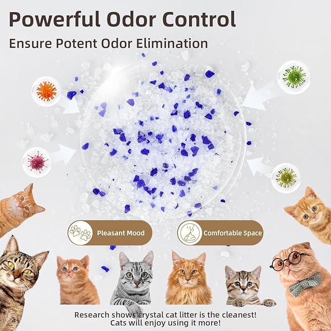 LaSyL Premium Crystal Cat Litter - 8.6 lb, Two Months Lasting - Superior Odor Control & Absorption, Non-Clumping, Low Tracking Silica Gel Safe for Pet, White & Blue (2 Bags of 4.3 lb)