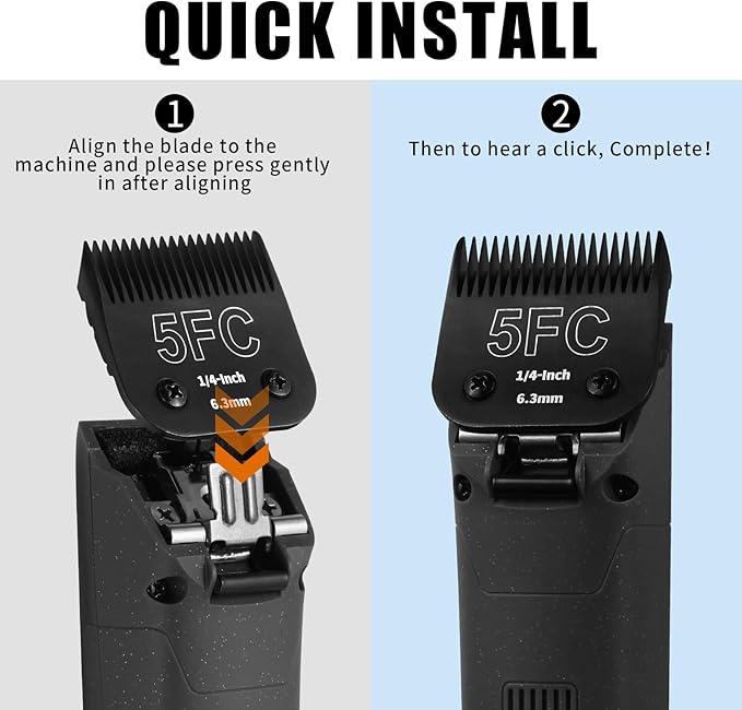 3 Pack 5FC Detachable Dog Grooming Steel Blades,Compatible with Andis,Oster A5,Wahl KM-10 Series,Cut Length 1/4" 6.3MM ļ¼Blackļ¼