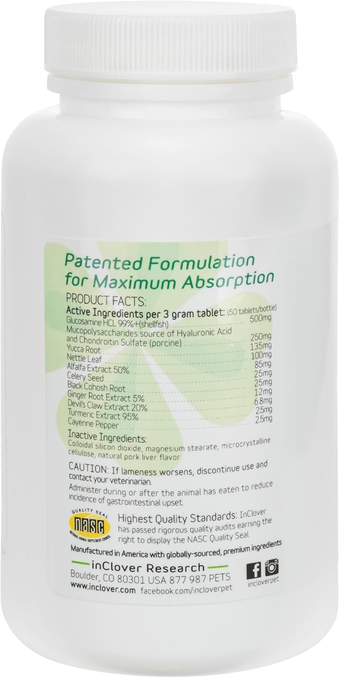 InClover Connectin Natural Hip & Joint Supplement for Dogs with Glucosamine, Chondroitin & Hyaluronic Acid - Tablet for Dog Mobility, Comfort & Active Lifestyle Support, 50 Count