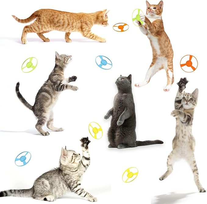 LAPOHI 14 PCS Cat Fetch Toy with Colorful Flying Propellers Set, Cat Playing Tracking Interactive Toys for Kitten Chasing Training Hunting