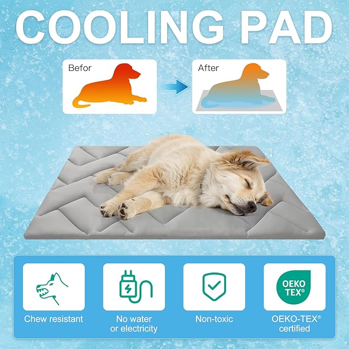 BEAUTYZOO Dog Cooling Mat for Large Dogs, 48"x28" Cooling Dog Bed Washable, Foldable Cat Ice Cool Pad for Summer, Reversible Pet Freeze Cushion Blanket for Kennel Cage Sofa Bed Floor Car Seat, Grey L