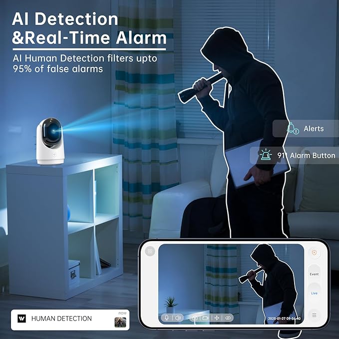 Security Camera Indoor Cam-2K 360° WiFi Cameras for Home Security,Pan & Tilt,Pet/Dog/Baby Camera with Phone app,2-Way Audio,Night Vision,24/7 Cloud & Micro SD Card Storage 2 Pack