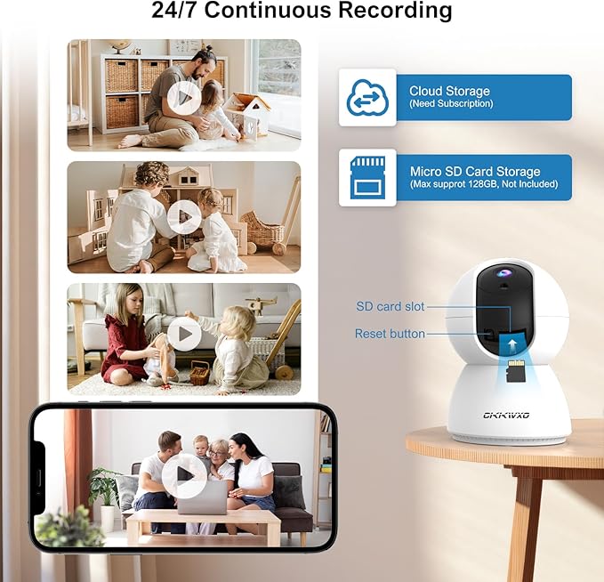 2.4&5GHz WiFi Indoor Security Camera,2K/3MP Camera for Home Security, 355° Pan/Tilt Pet Cam, IR Night Vision Baby Monitor, 2-Way Audio, Motion Tracking, Cloud & SD Card Storage