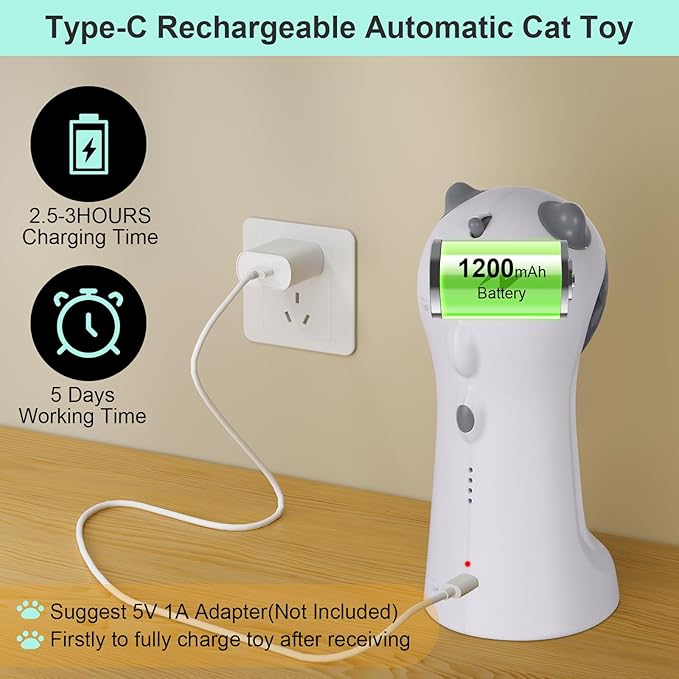 TBTeek Motion-Activated Interactive Cat Toy, USB Rechargeable Automatic Cat Toy with Rotating Light, 4 Speed Modes for Indoor Cats, Kittens & Dogs