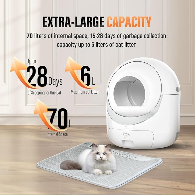 Extra Large Self Cleaning Cat Litter Box, with APP Control Smart Odor Removal Automatic Cat Litter Box, Odor Removal Safety Protection for Multiple Cats