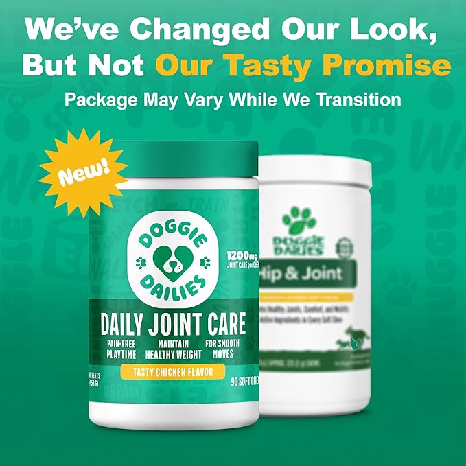 Doggie Dailies, Hip and Joint Supplement for Dogs, Glucosamine Chondroitin, Premium Hip and Joint Chews for Dogs All Breeds & Sizes, Dog Vitamins and Supplements, (Chicken) 225 Chews