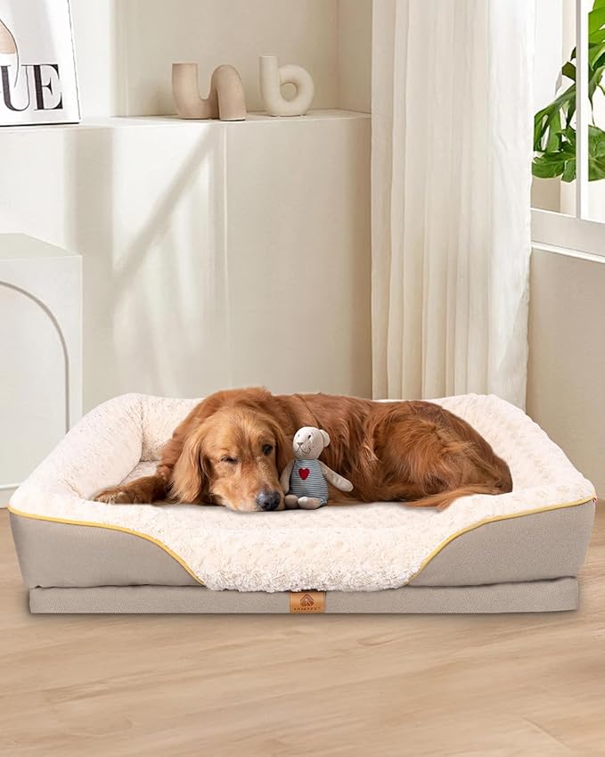 Washable Orthopedic Dog Bed for Large Dogs, Waterproof Dog Bed with Bolster, Big Couch Sofa Dogs Beds with Removable Cover & Non-Slip Bottom