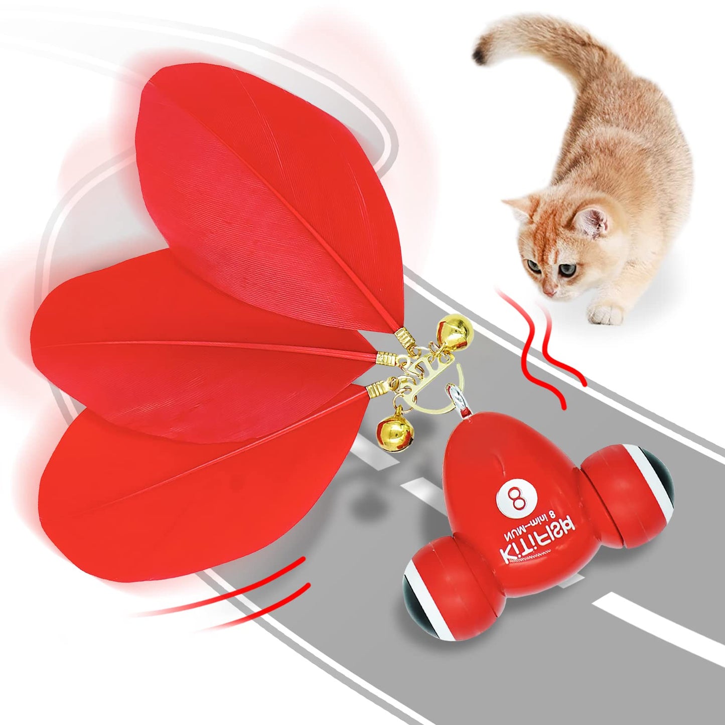 Automatic Cat Toy, Interactive Cat Toys for Indoor, Smart Cat Toys Feather with LED Lights & Bells, for Cat Toy USB Charging Play Moving Indoor
