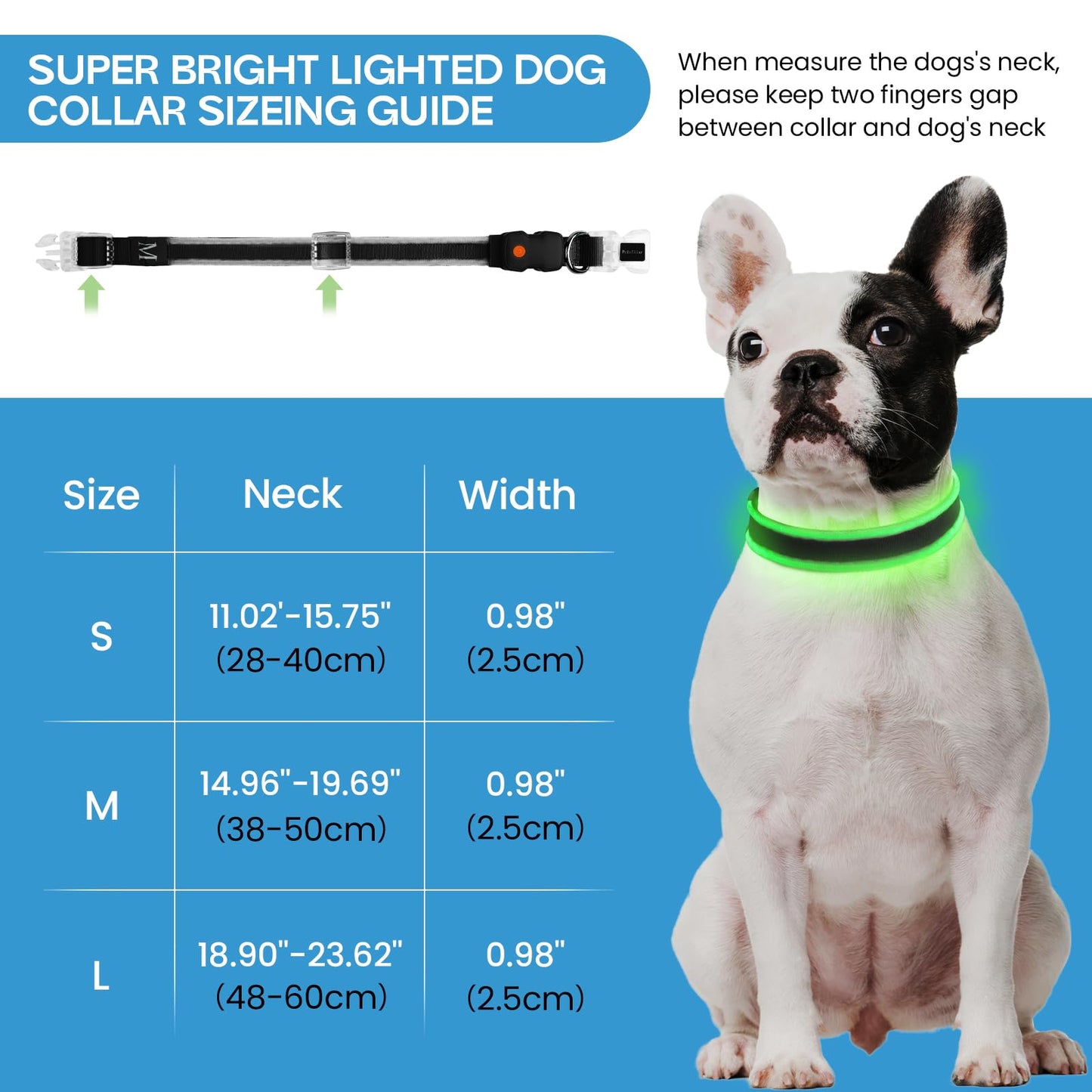 PcEoTllar Light up Dog Collars Rechargeable, LED Dog Collar Night Walking, Waterproof Flashing Glow in The Dark Dog Collars, Adjustable Dog Lights for Large Small Medium Dogs Green-m
