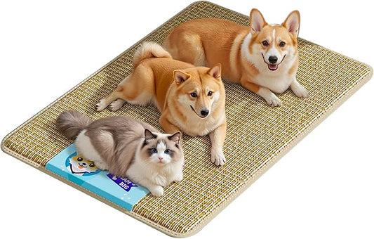 Dog Cooling Mat 36"x28", Waterproof Summer Dog Bed Mat for Big and Large Pets, Pet Cooling Mat for Crate Kennel, Natural Rattan Straw Pad, Anti-Slip Cool Mattress for Indoor and Outdoor Use (X-Large)