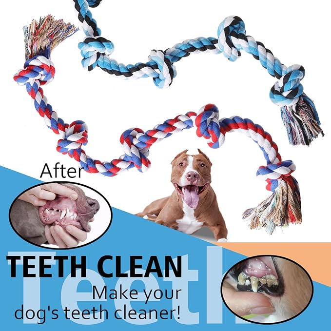 Dog Rope Toys for Large Dogs Aggressive Chewers, Dog Chew Toys for Large Breed Indestructible, Heavy Duty Tough 3 Feet 5 Knots Dog Toy, Sturdy Rope toy for Dogs Tug of War Dog Toy Teeth Cleaning