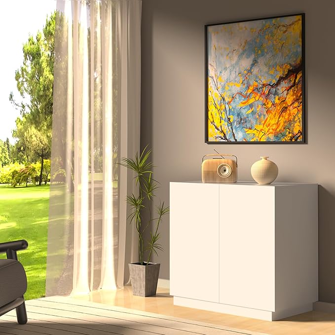 Large/Tall Litter Box Enclosure, Modern Wooden Litter Box Furniture for XL Litterbox with Hidden Storage as Sideboard Cabinet (White)