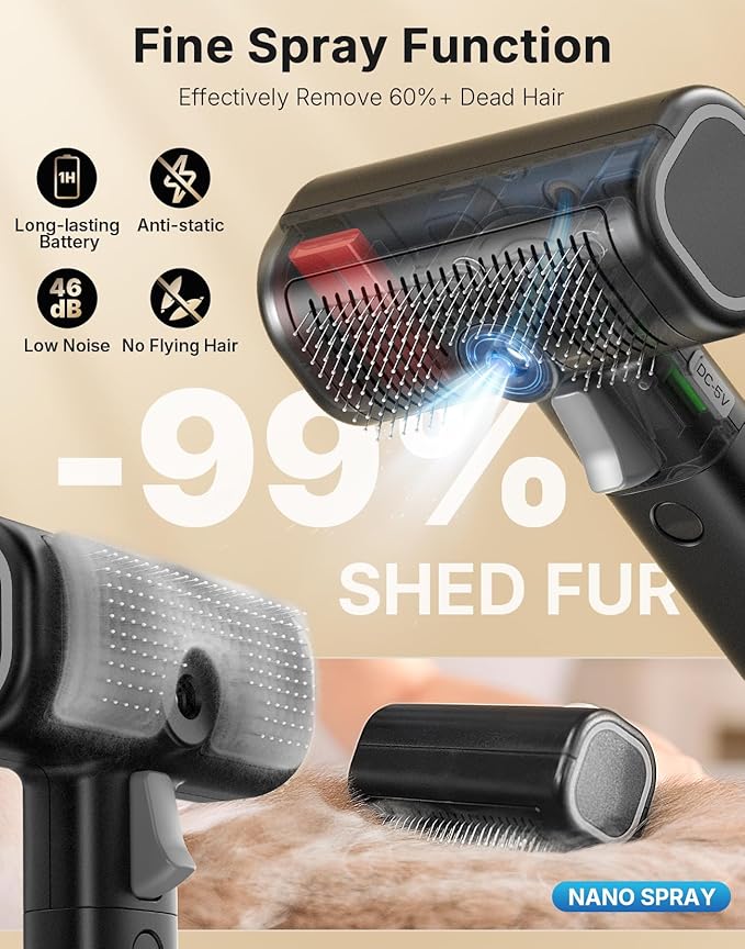 5-in-1 Cat Hair Brush & Gromming Rakes, Cat Steam Comb for Long or Short Haired Indoor Cats, Dog Hair Spritz Comb for Deshedding and Untangling, Pet Brush for Dog Kitten Rabbit Massage