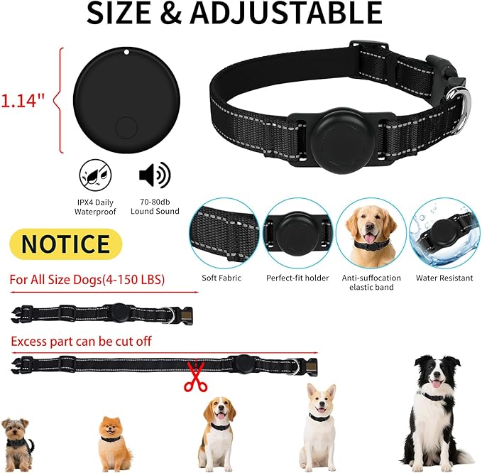 GPS Tracker for Dogs (1 Pack), Mini GPS Cat Tracker, Smart Pet Activity Tracker (iOS Only), No Monthly Fee, Compatible with Apple Find My, Anti-Lost, Finder Tag for Vehicles/Pets/Kids/Items