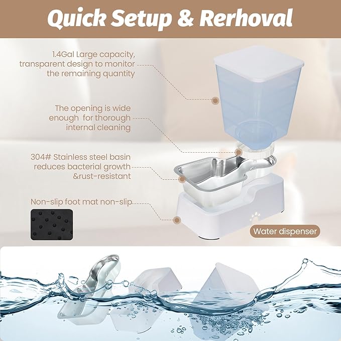 Automatic 5.4L/1.4Gal Pet Waterer, Pet Automatic Dog Water Dispenser Gravity Stainless Steel Water Feeder, Large Capacity Feeding Bowls for Cats and Medium & Large-Sized Dogs (White, Water)