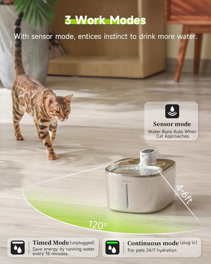 Cat Water Fountain Stainless Steel,152oz/4.5L Wireless Pet Fountain,Automatic Water Bowl for Cats Dogs with Motion Sensor,Quiet Filtered Pet Water Fountain w 5 Filters(Filters for 4 Months)