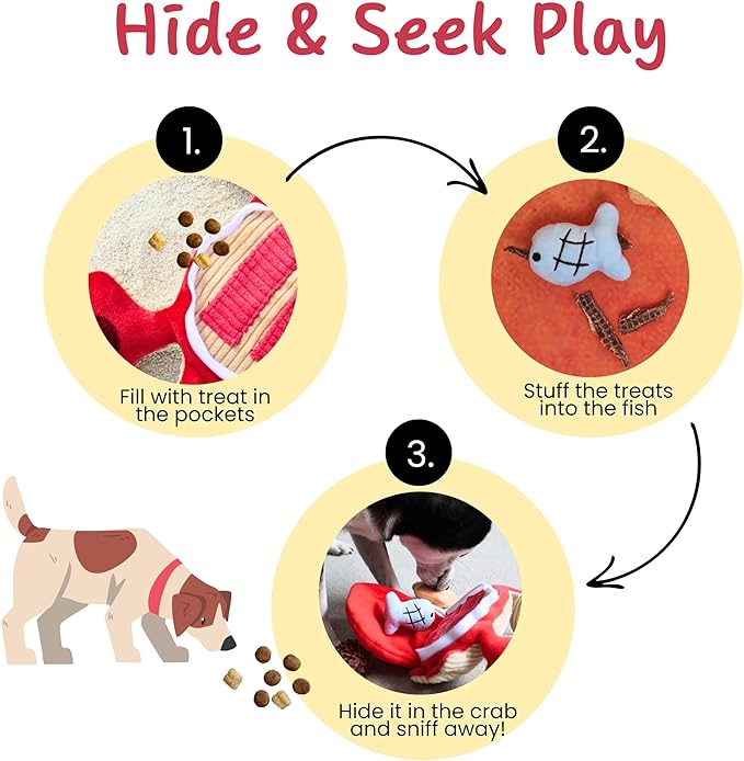 Interactive Dog Toys, Squeaky Crinkle Plush Puzzle Hide Seek Puppy Toys to Keep Them Busy â Cute Stuffed Dog Chew Toys for Small, Medium Breed, Dog Birthday Gifts - Crab
