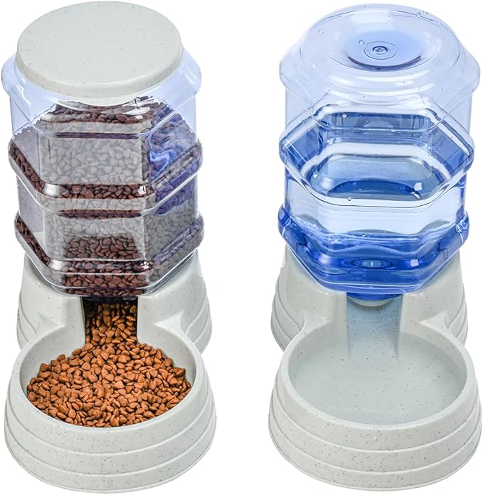 2 Pack 3.5L Automatic Gravity Pet Feeder and Water Dispenser Set, Large Capacity Automatic Dog Feeder and Dog Water Dispenser for Small Medium Dog Pets Puppy Kitten