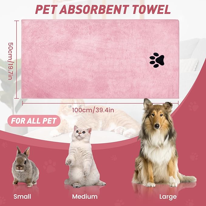 Pet Shower & Bath Supplies,Dog Shampoo Brush Set with Towel, Washing Gloves,Comb for Dogs and Cats (Pink)